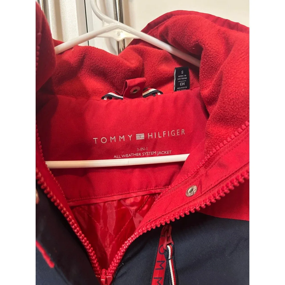 Tommy Hilfiger Mens 3-in-1‎ All Weather System Jacket Red Navy Blue Hooded Small